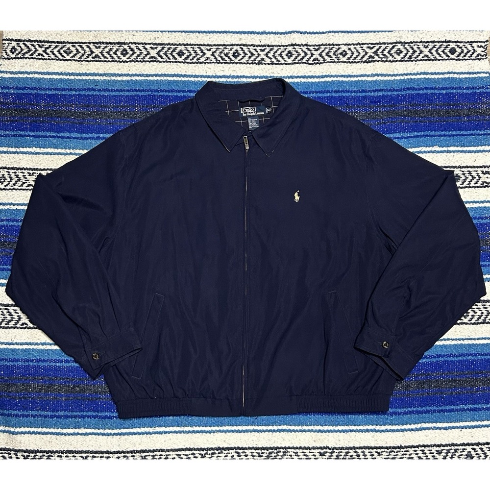 Vintage Y2K Polo Ralph Lauren Men's 2XL Navy Windbreaker Jacket Plaid Lined